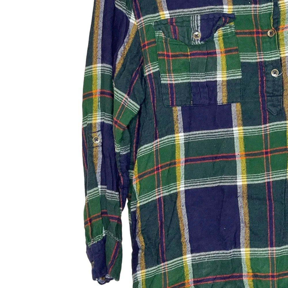 Old Navy Girls L(10) Plus Green Blue Roll Tab Sleeve Plaid Flannel‎ Shirt Dress